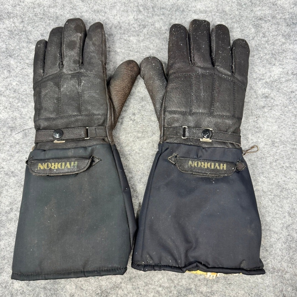 Vintage Hydron Gloves Mens Pig Skin Leather Lined 70s Black Ski Moto Workwear